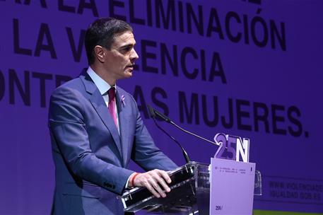 25/11/2024. Pedro S&#225;nchez inaugura el acto del D&#237;a internacional para la eliminaci&#243;n de la violencia contra las mujeres. El presidente del G...